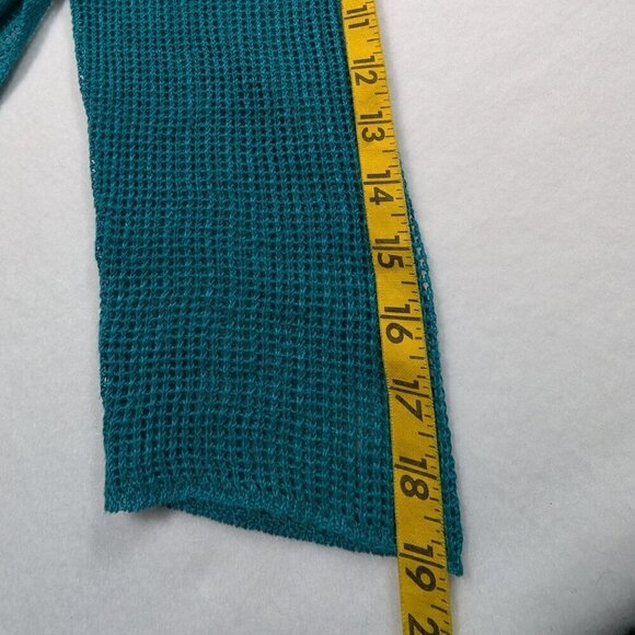EILEEN FISHER Green 100 % Organic Linen Asymmetrical Open Knit SweateTunic Sz L - Picture 12 of 12